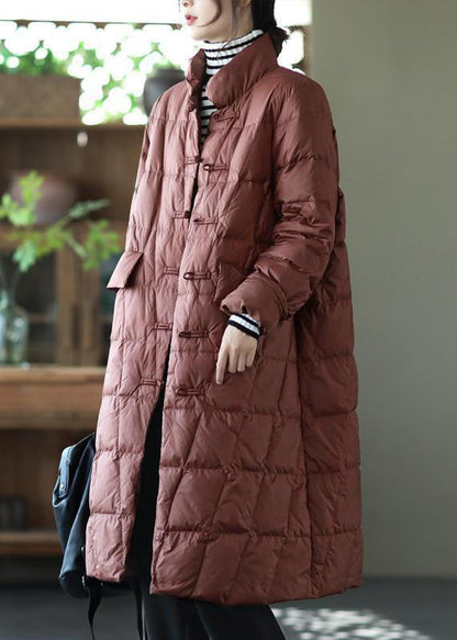 Yellow Stand Collar Oriental Button Duck Down Puffer Coat Winter