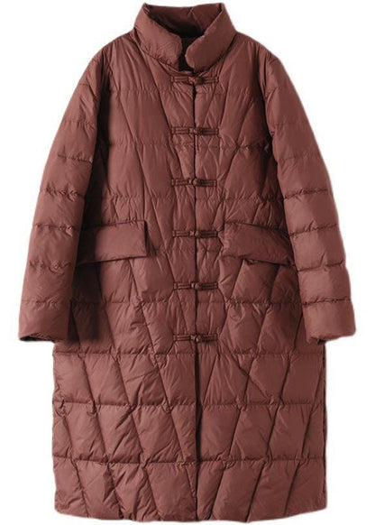 Yellow Stand Collar Oriental Button Duck Down Puffer Coat Winter