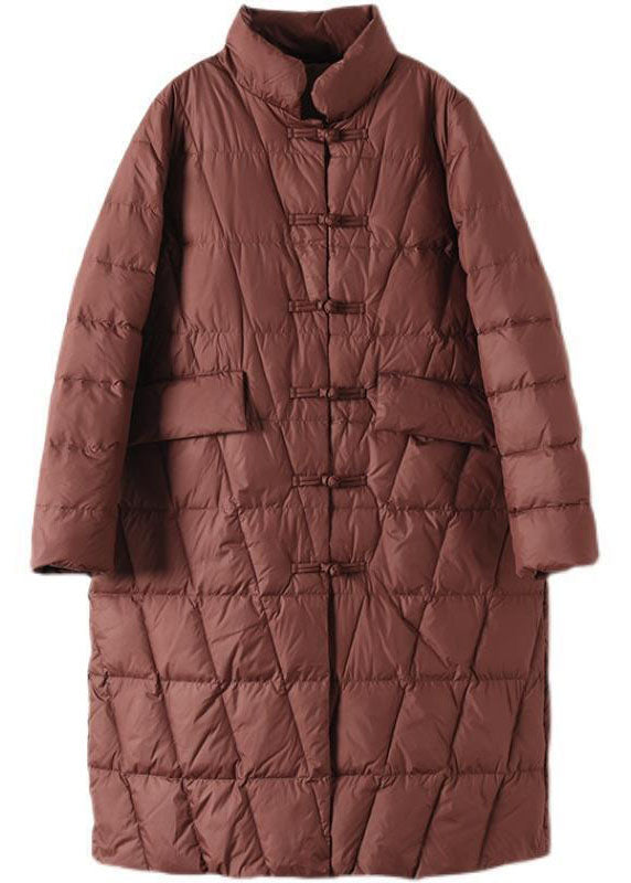 Yellow Stand Collar Oriental Button Duck Down Puffer Coat Winter