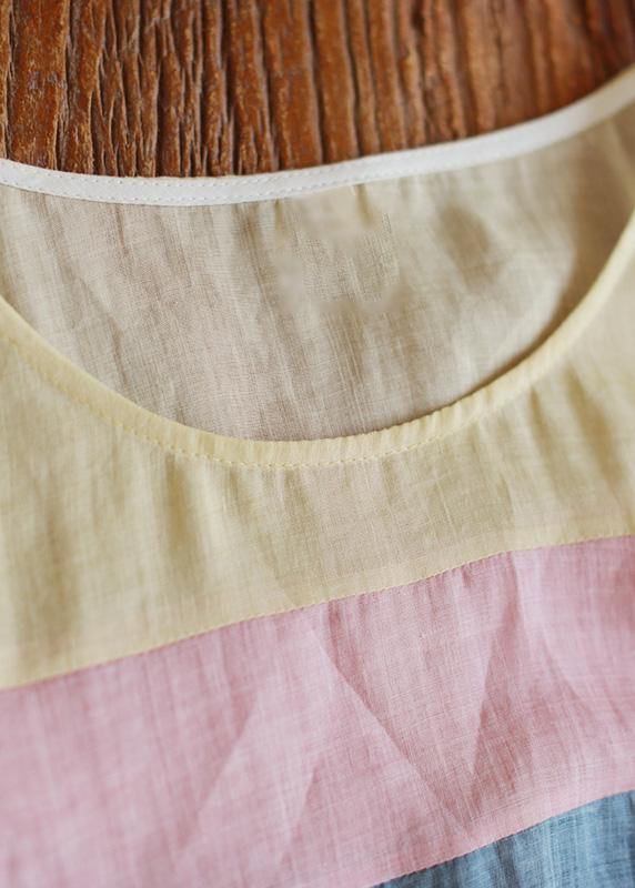 Yellow Tunic Dress O Neck Patchwork Traveling Summer Dresses