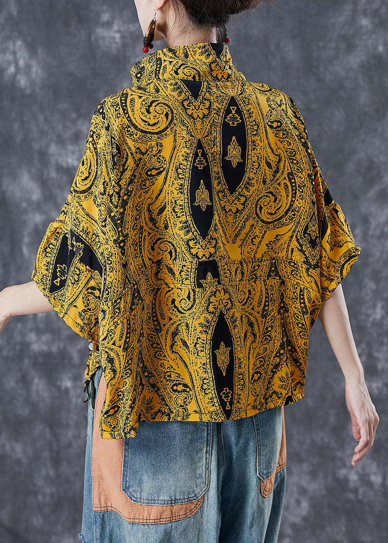 Yellow Zip Up Pockets Cotton Sweatshirts Top Summer