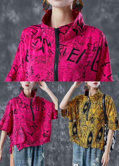 Yellow Zip Up Pockets Cotton Sweatshirts Top Summer