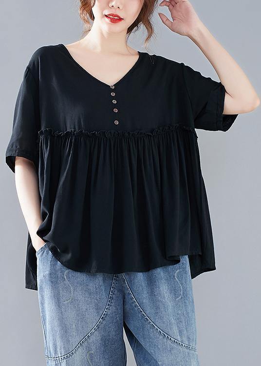 Black Blouse V Neck Cinched Dresses Blouse