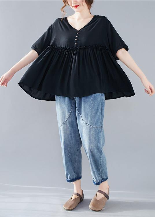 Black Blouse V Neck Cinched Dresses Blouse