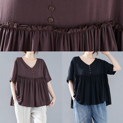 Black Blouse V Neck Cinched Dresses Blouse
