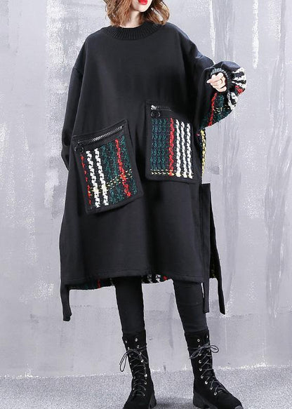Black Cotton Clothes Patchwork Oversized Side Open Dress