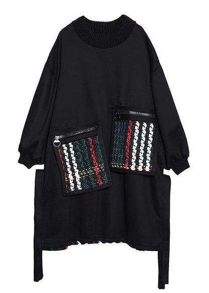 Black Cotton Clothes Patchwork Oversized Side Open Dress
