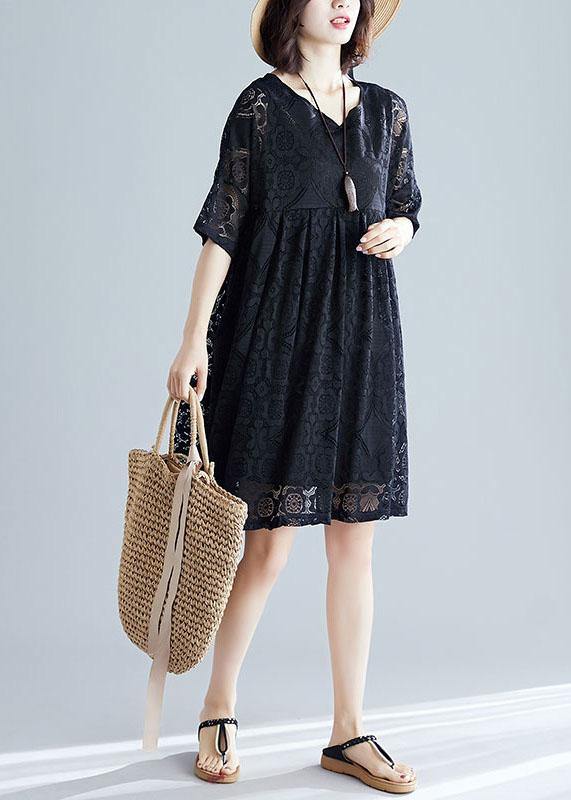 Black Clothes for V Neck Hollow Out Loose Dresses