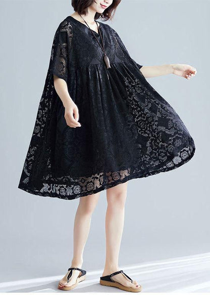 Black Clothes for V Neck Hollow Out Loose Dresses
