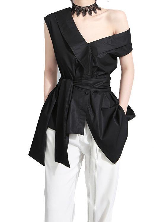 Black Cotton Crane Tops Oversized Summer Tops