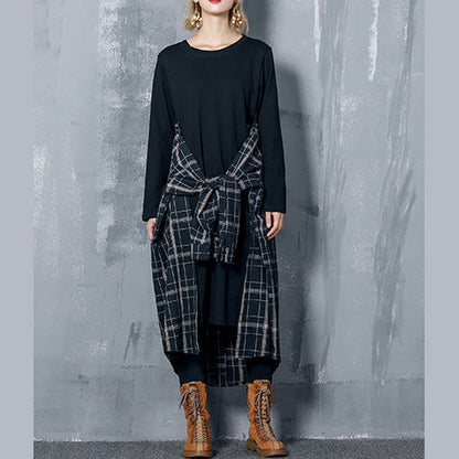 Black Cotton Outfit Fabrics Patchwork Kaftan Spring Dress