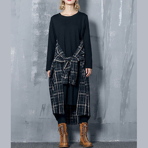 Black Cotton Outfit Fabrics Patchwork Kaftan Spring Dress