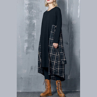 Black Cotton Outfit Fabrics Patchwork Kaftan Spring Dress