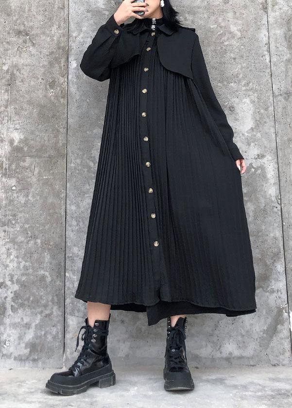 Black Cotton Quilting Clothes Lapel Cinched Maxi Dresses