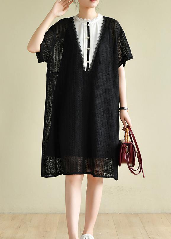Black Striped Wardrobes Patchwork a Line Dress