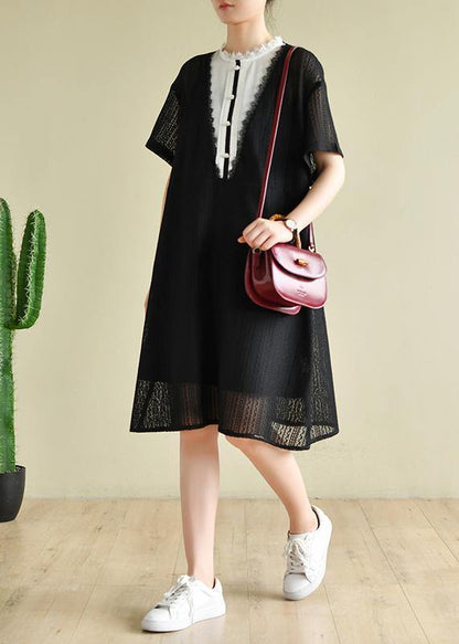 Black Striped Wardrobes Patchwork a Line Dress