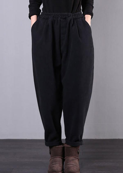 Black Pants Elastic Waist Pockets Work Harem Pants