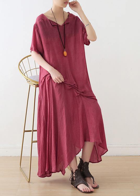 Blue Cinched Cotton Tunics Asymmetric Long Summer Dress