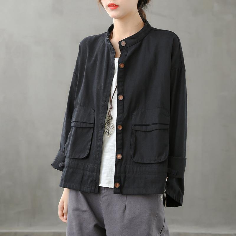 Chocolate Coats Design Stand Collar Pockets Coats