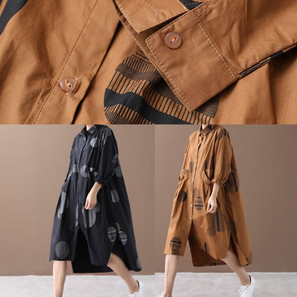 Chocolate Dotted Dresses Lapel Low High Design Dresses Spring Dress