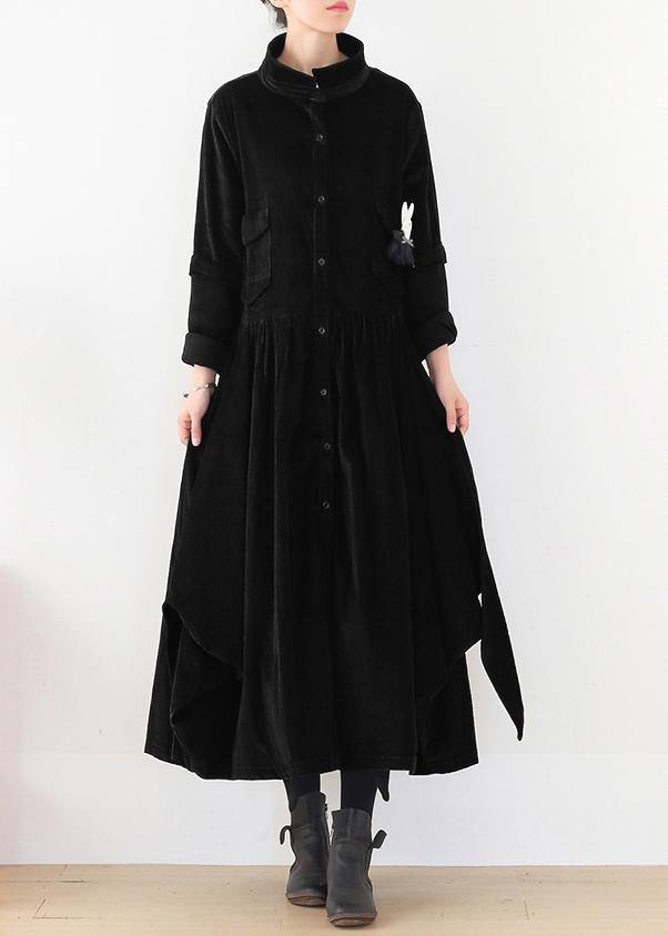 False Two Pieces Polo Collar Coats Black Loose Outwears