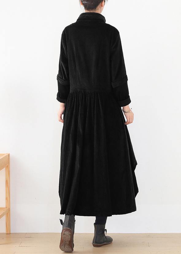 False Two Pieces Polo Collar Coats Black Loose Outwears