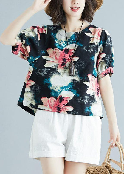 Cotton Tunic Pattern Short Sleeve Daily Summer Shirt
