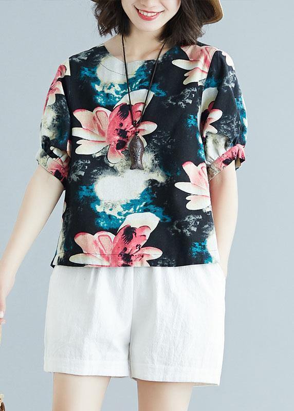 Cotton Tunic Pattern Short Sleeve Daily Summer Shirt