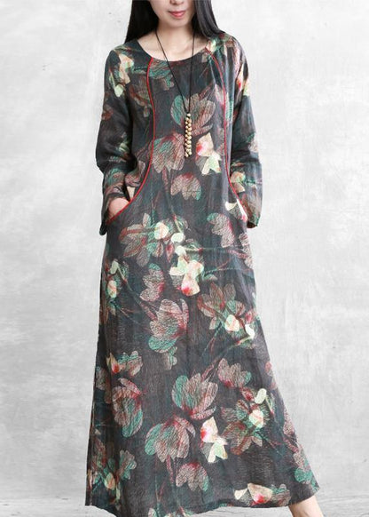 Linen Dresses O Neck Pockets Maxi Dresses