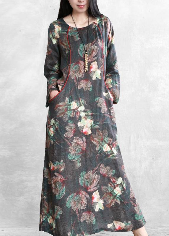 Linen Dresses O Neck Pockets Maxi Dresses