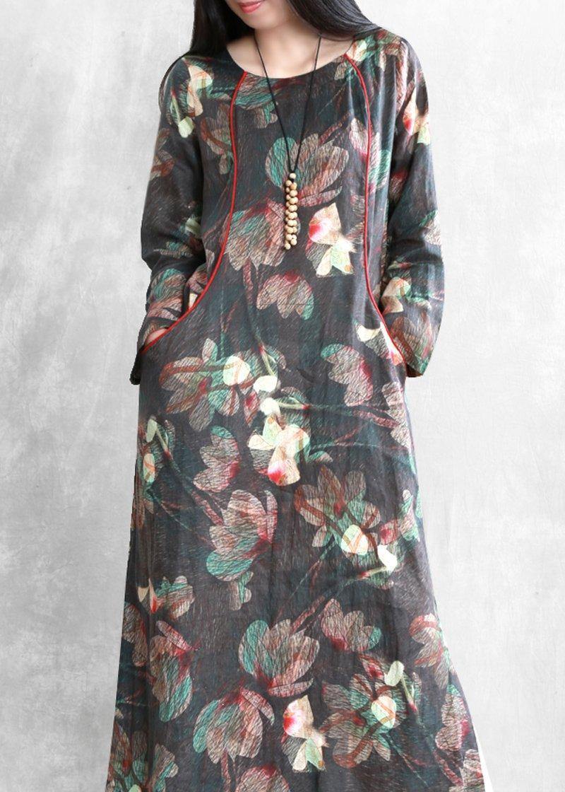 Linen Dresses O Neck Pockets Maxi Dresses