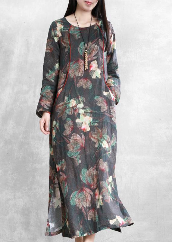Linen Dresses O Neck Pockets Maxi Dresses