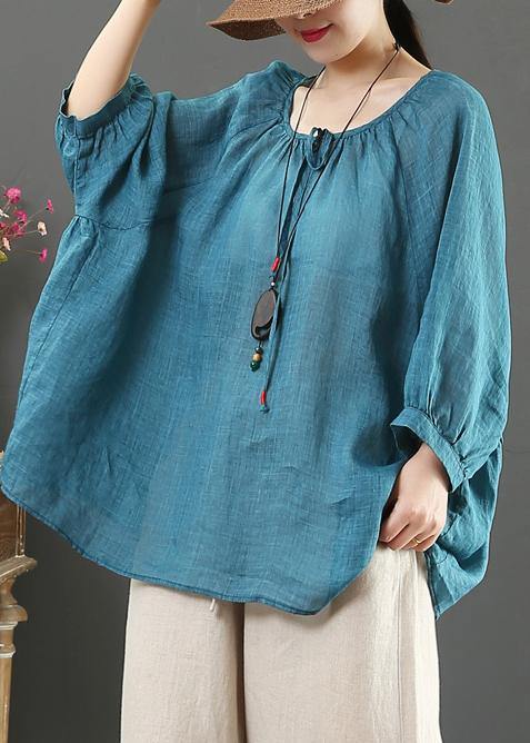 Green Linen Clothes for O Neck Half Sleeve Oversized Summer Shirt