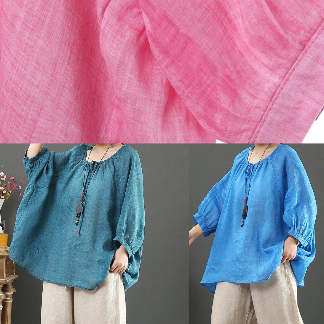 Beautiful green linen clothes For Women o neck half sleeve oversized summer shirt