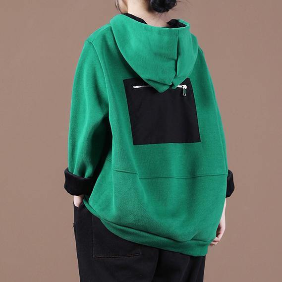 Beautiful green thick tops women blouses hooded patchwork oversized  shirts