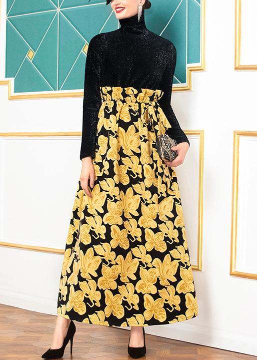 High Neck Cotton Winter Tunics for Inspiration Black Patchwork Cotton Dress