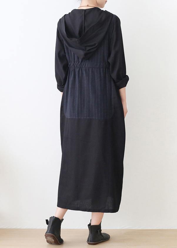 Hooded Striped Trench Coat Chocolate Cotton Coats