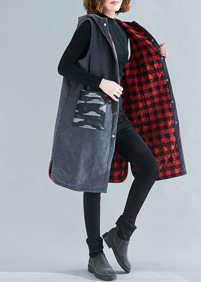 Hooded Sleeveless Fine Spring Maxi Coat Gray Box Outwear