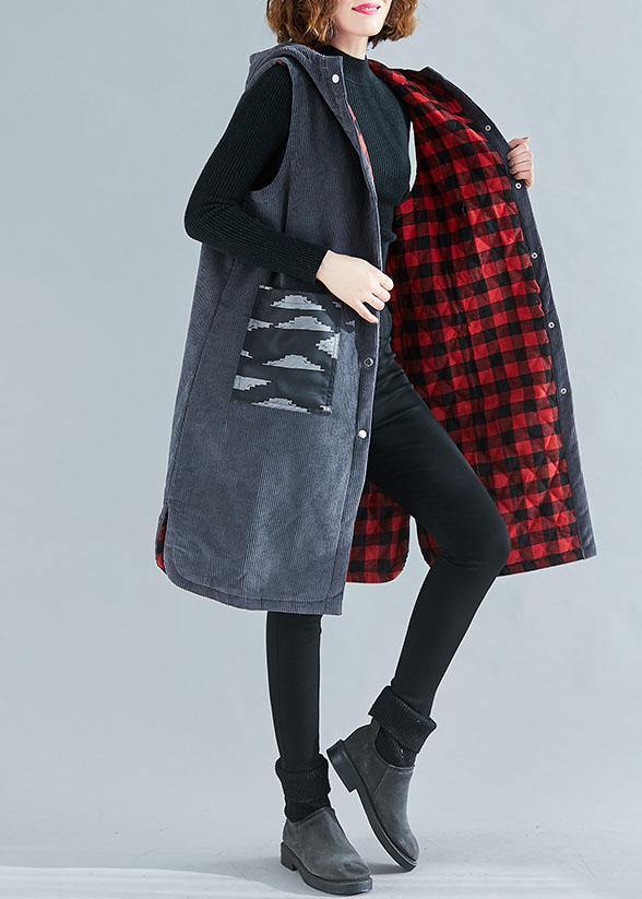 Hooded Sleeveless Fine Spring Maxi Coat Gray Box Outwear