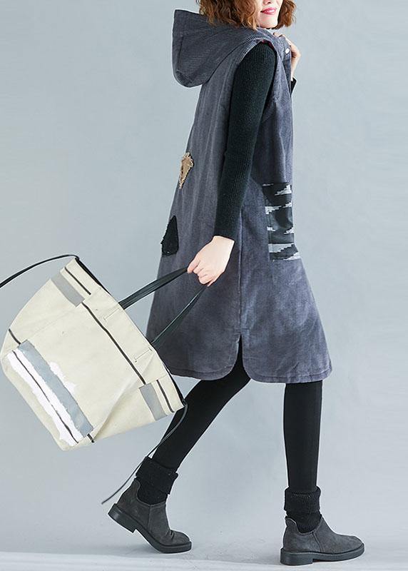 Hooded Sleeveless Fine Spring Maxi Coat Gray Box Outwear