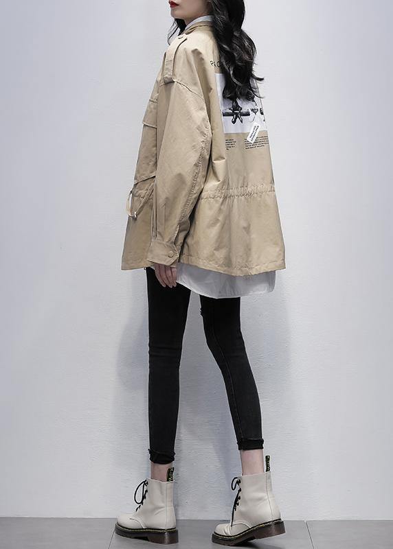 Khaki Print Tunic Pattern Wardrobes Stand Collar Pockets Coats