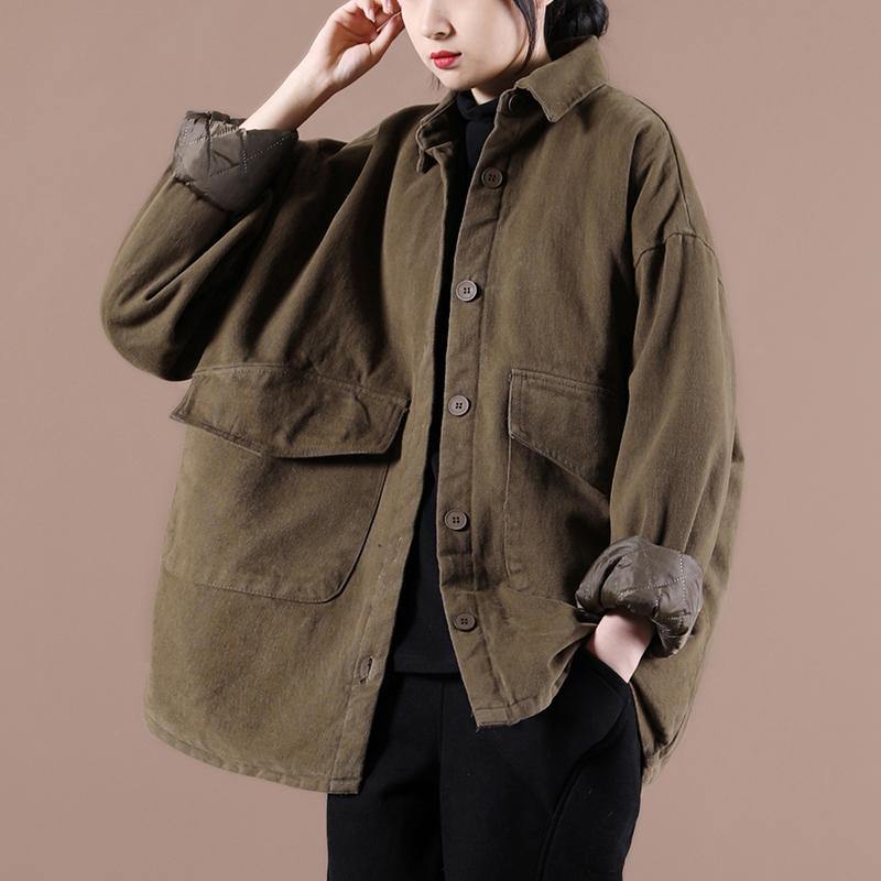 Lapel Button Down Spring for Chocolate Short Coats