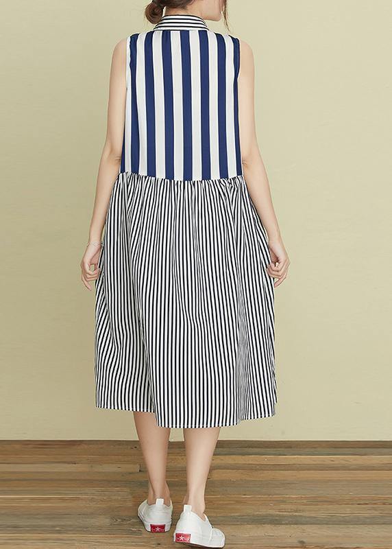 Lapel Atchwork Cotton Dresses Outfits Striped Robe Dress