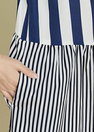 Lapel Atchwork Cotton Dresses Outfits Striped Robe Dress