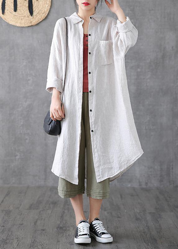 Lapel Pockets Linen Clothes Photography Gray Striped Dress