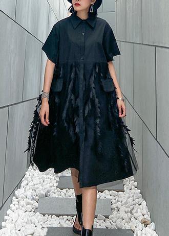 Lapel Tulle Cotton Summer Clothes for Shape Black Dress