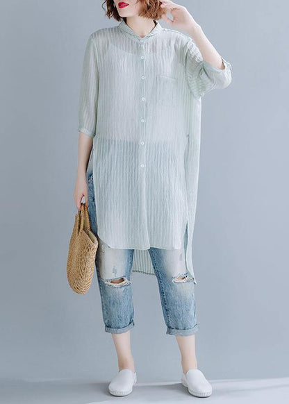 Light Green Cotton Clothes for Stand Collar Oversized Shirt
