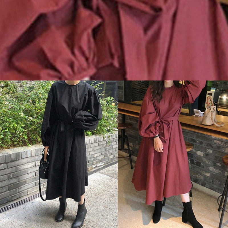 O Neck Batwing Sleeve Cotton Spring Tunics Photography Red Long Dresses