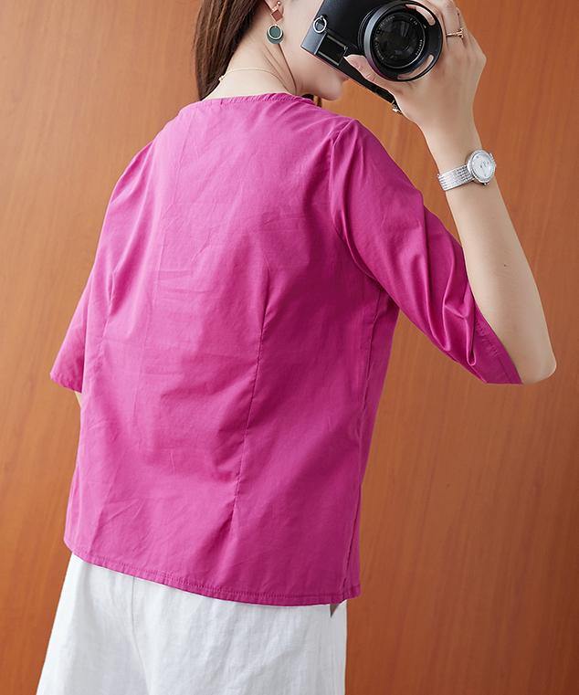 O Neck Bow Shirts Outfits Rose Embroidery Shirts