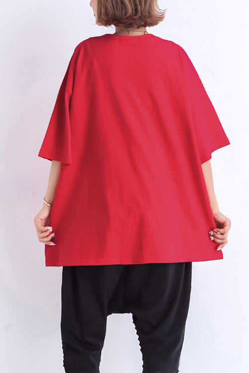 O Neck Half Sleeve Cotton Tunic Pattern Shape Red Tunic Summer